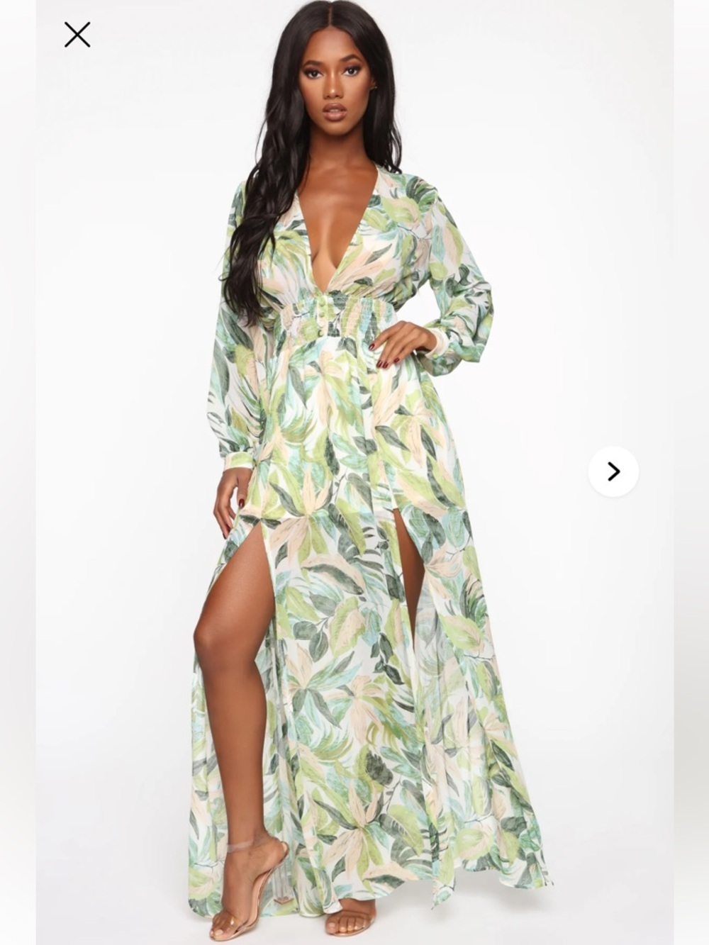 Fashion Nova Green Leaf-Print Maxi Dress